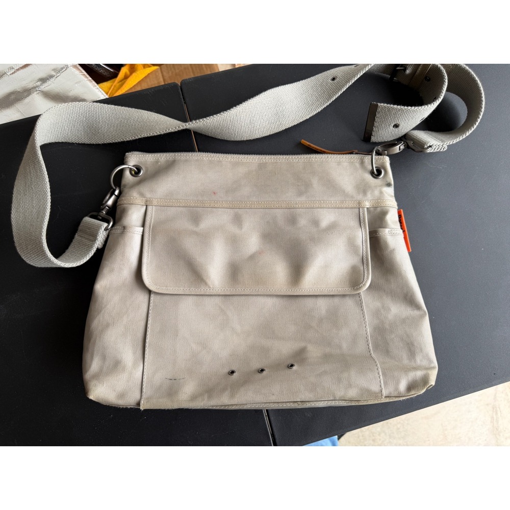 Parcel Coated Canvas Messenger Bag Grey Yellow Lining Crossbody Utility Pockets